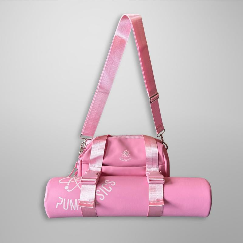 PUMPHYSICS Momentum Mini Gym Duffle Bag - Pink PU Leather with Velcro Closure & Mesh Pocket - Vegan Friendly, Water Resistant, Lightweight, Durable Design