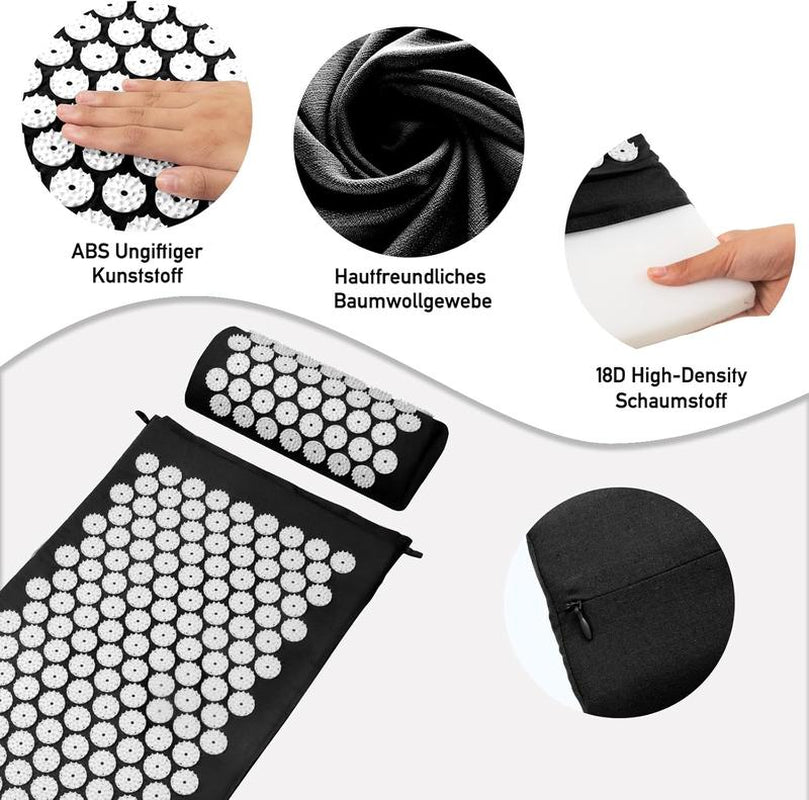 Acupressure Mat Set Suitable for Men and Women, Carry a Handbag, Black White