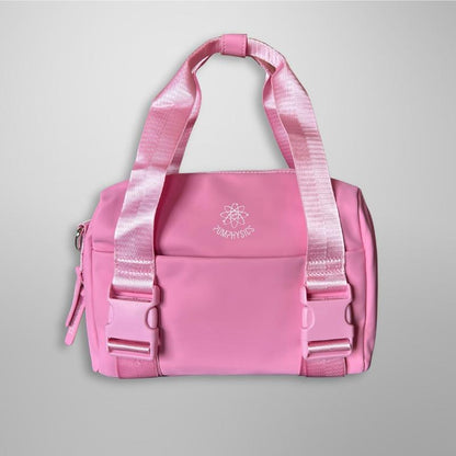 PUMPHYSICS Momentum Mini Gym Duffle Bag - Pink PU Leather with Velcro Closure & Mesh Pocket - Vegan Friendly, Water Resistant, Lightweight, Durable Design