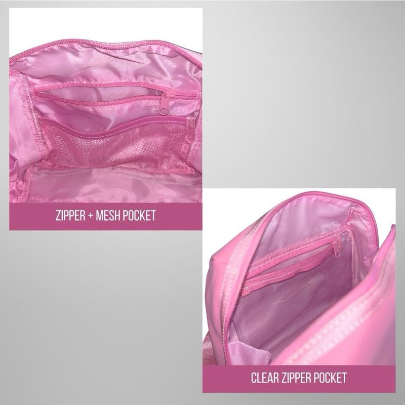 PUMPHYSICS Momentum Mini Gym Duffle Bag - Pink PU Leather with Velcro Closure & Mesh Pocket - Vegan Friendly, Water Resistant, Lightweight, Durable Design