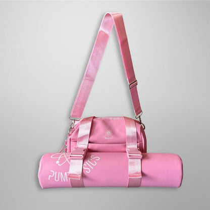 PUMPHYSICS Momentum Mini Gym Duffle Bag - Pink PU Leather with Velcro Closure & Mesh Pocket - Vegan Friendly, Water Resistant, Lightweight, Durable Design