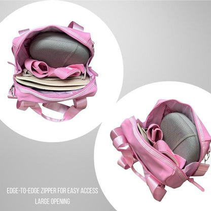 PUMPHYSICS Momentum Mini Gym Duffle Bag - Pink PU Leather with Velcro Closure & Mesh Pocket - Vegan Friendly, Water Resistant, Lightweight, Durable Design