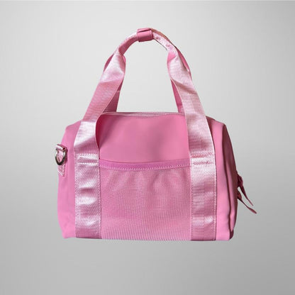 PUMPHYSICS Momentum Mini Gym Duffle Bag - Pink PU Leather with Velcro Closure & Mesh Pocket - Vegan Friendly, Water Resistant, Lightweight, Durable Design